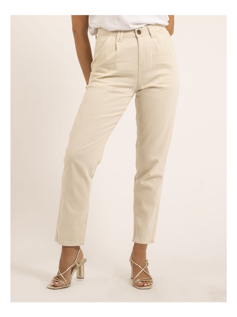 Pantalon coupe mom EZEL Ecru - Kiabi