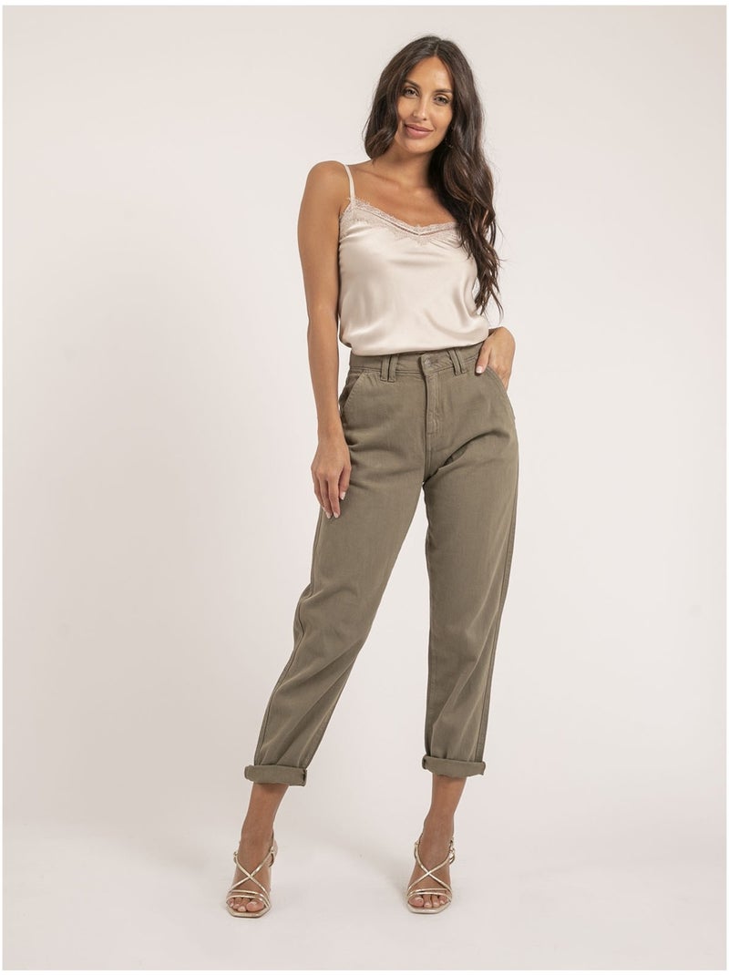 Pantalon coupe mom EZEL Kaki - Kiabi