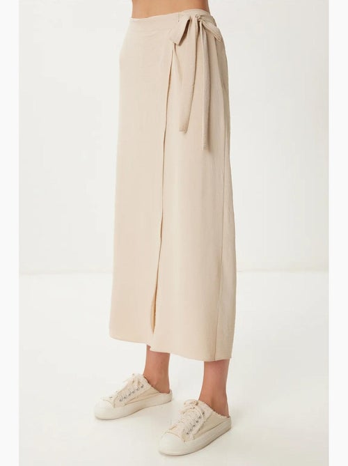 Pantalon court taille haute à jambes larges avec détail noué istanbul - Kiabi