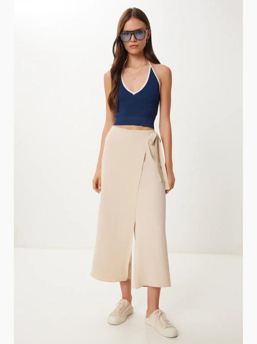 Pantalon court taille haute à jambes larges avec détail noué istanbul - Kiabi