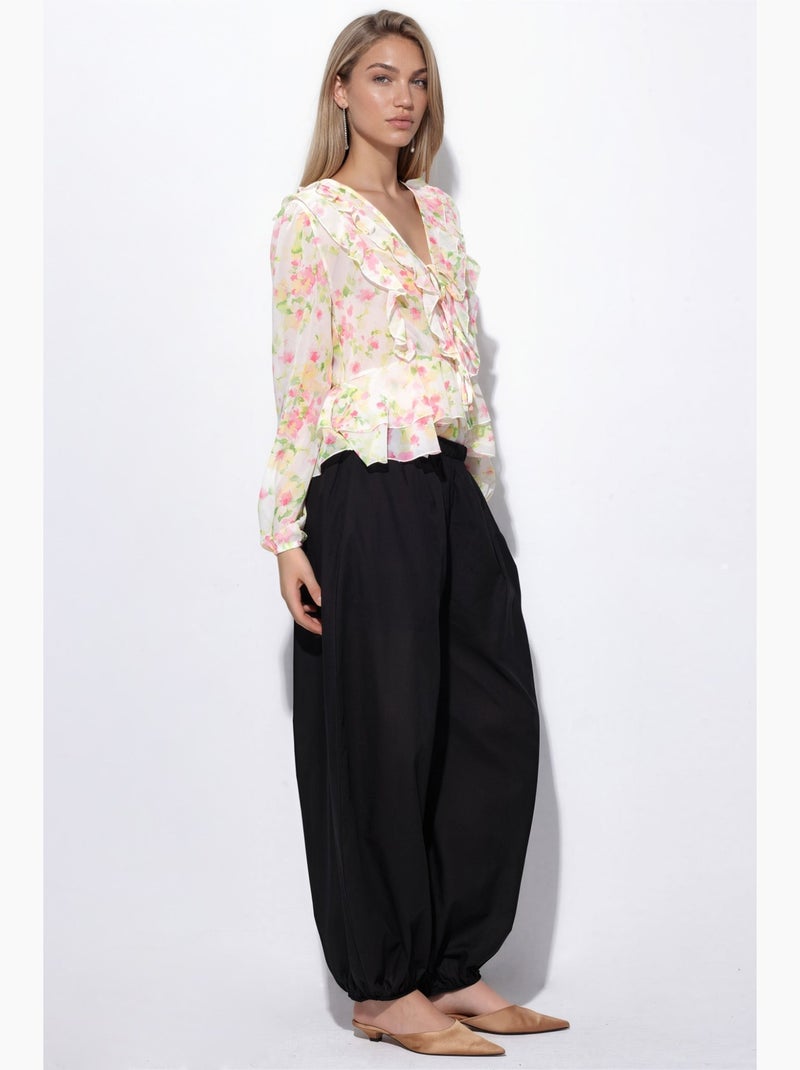 Pantalon crêpe à jambes larges busem Noir - Kiabi