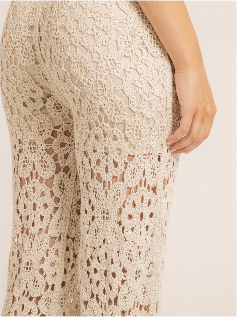 Pantalon crochet ELASMA Beige - Kiabi