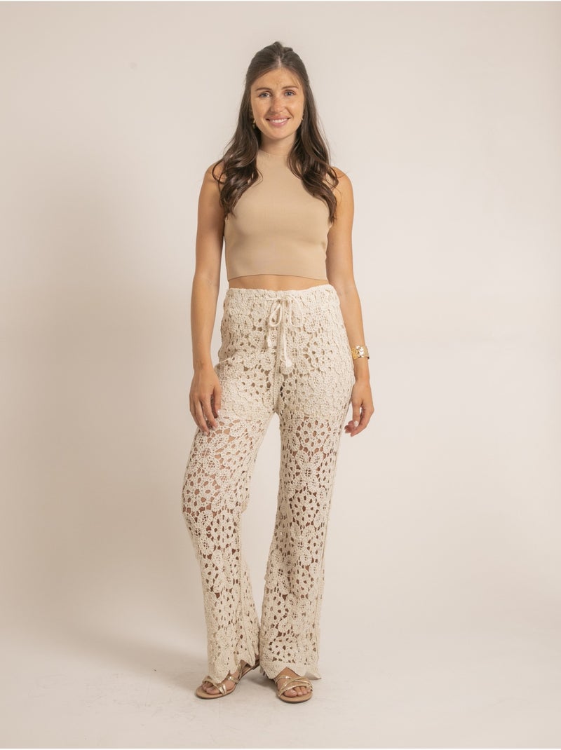 Pantalon crochet ELASMA Beige - Kiabi