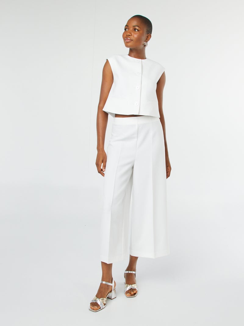 Pantalon cropped évasé Blanc - Kiabi