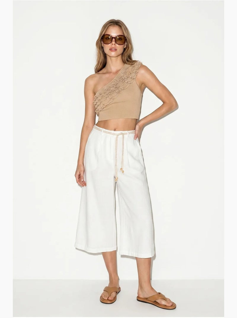 Pantalon culotte femme à taille élastique lucci Blanc cassé - Kiabi