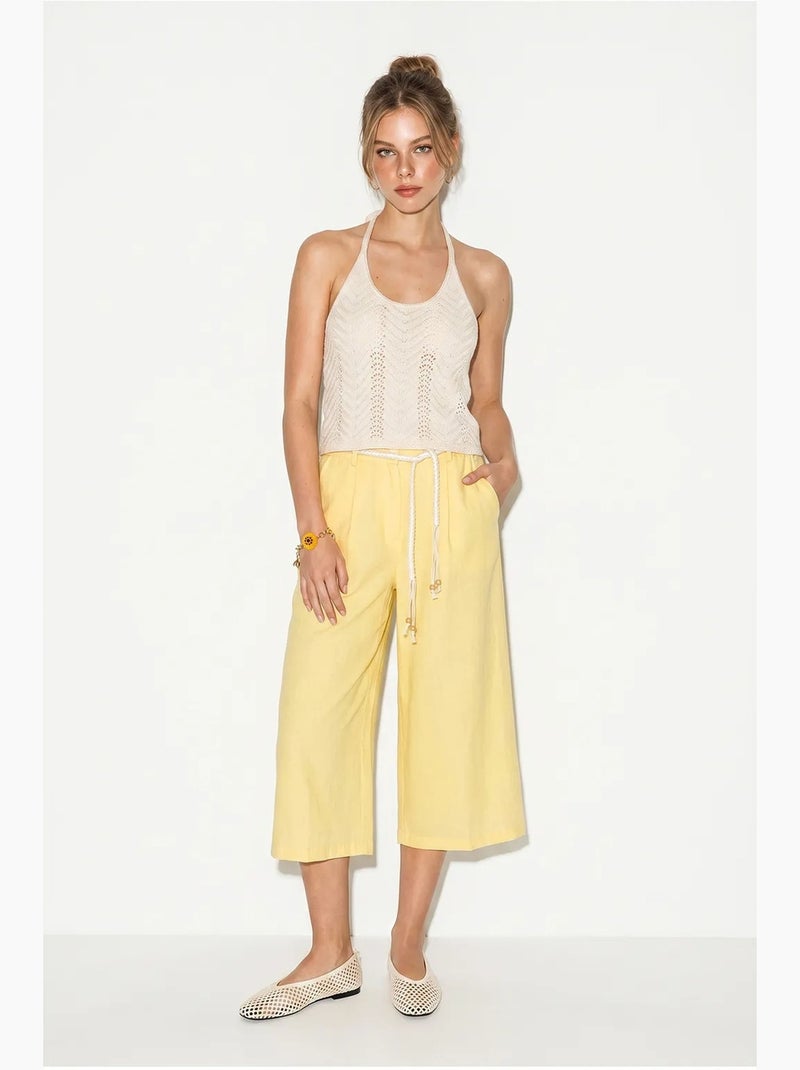 Pantalon culotte femme à taille élastique lucci Jaune citron - Kiabi