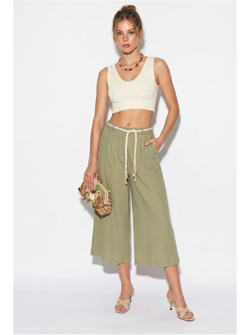 Pantalon culotte femme à taille élastique lucci Kaki - Kiabi