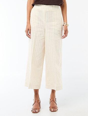 Pantalon culotte large en lin mélangé