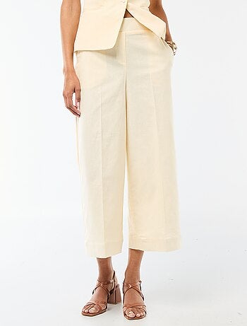 Pantalon culotte large en lin mélangé