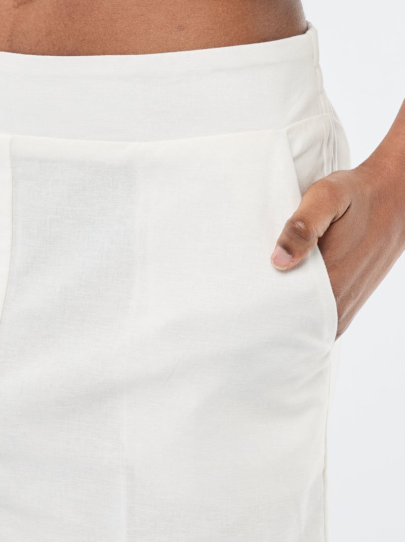 Pantalon culotte large en lin mélangé Blanc - Kiabi