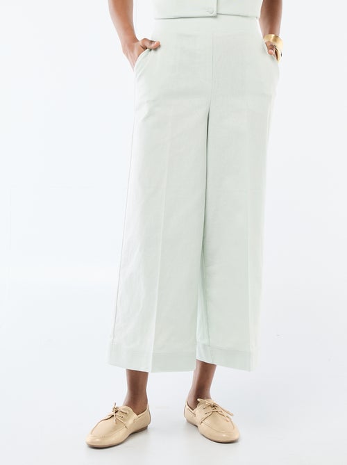 Pantalon culotte large en lin mélangé - Kiabi