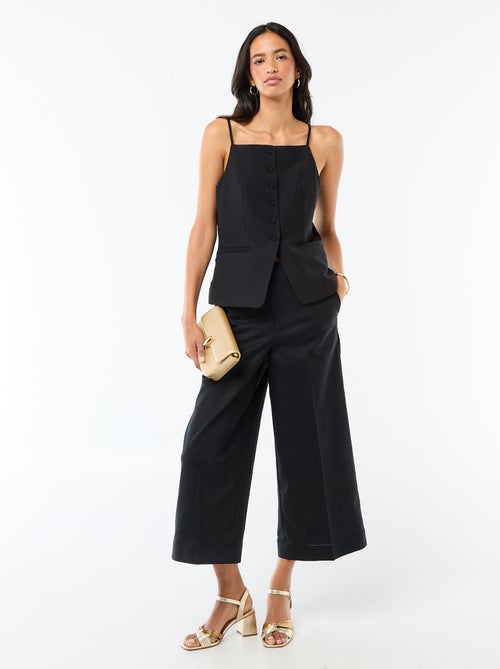 Pantalon culotte large en lin mélangé - Kiabi