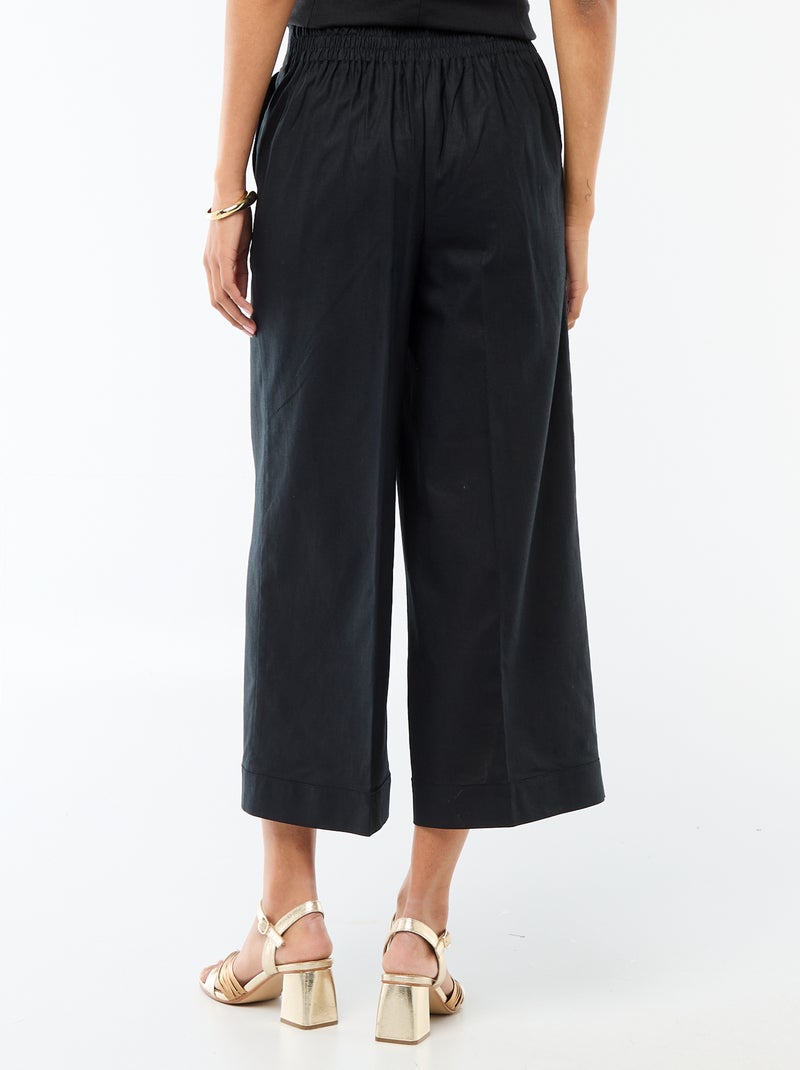 Pantalon culotte large en lin mélangé Noir - Kiabi