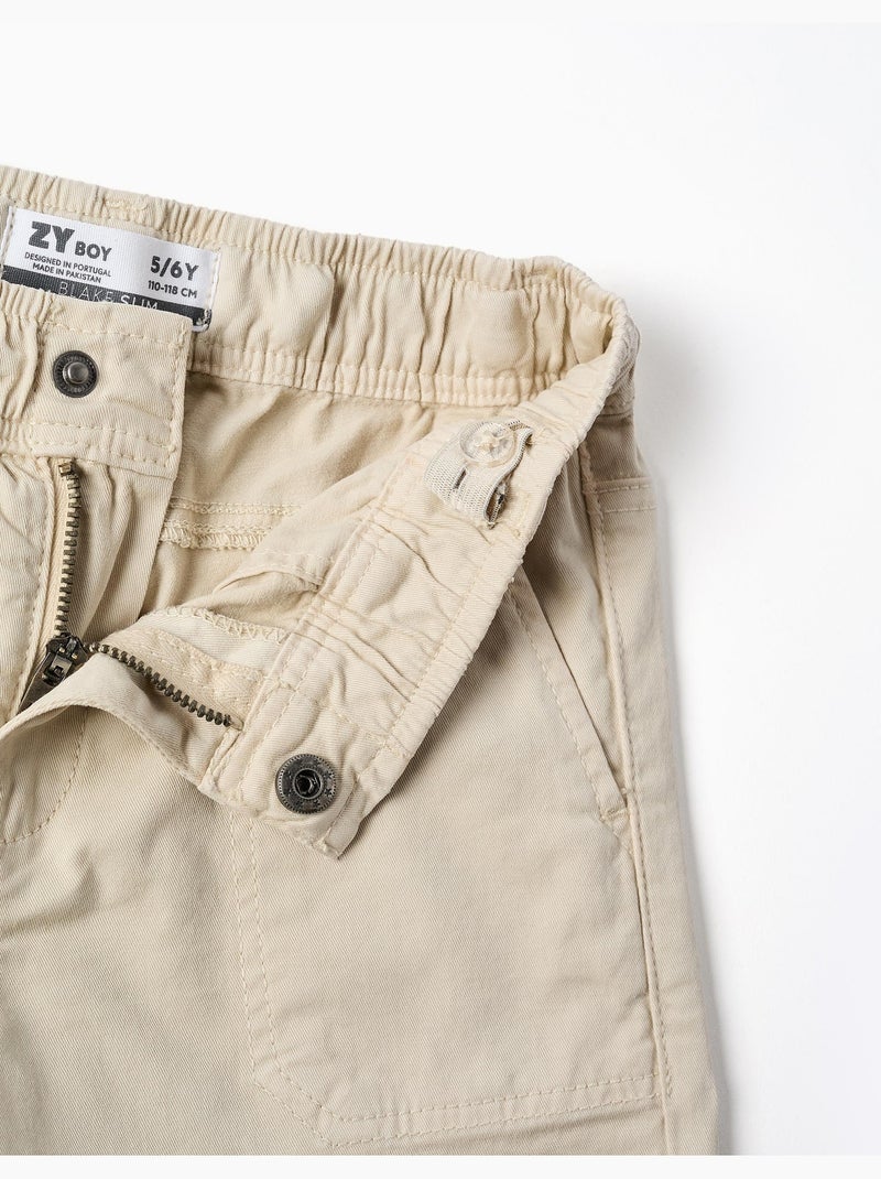 Pantalon de charpentier en sergé avec taille élastiquée Beige clair - Kiabi