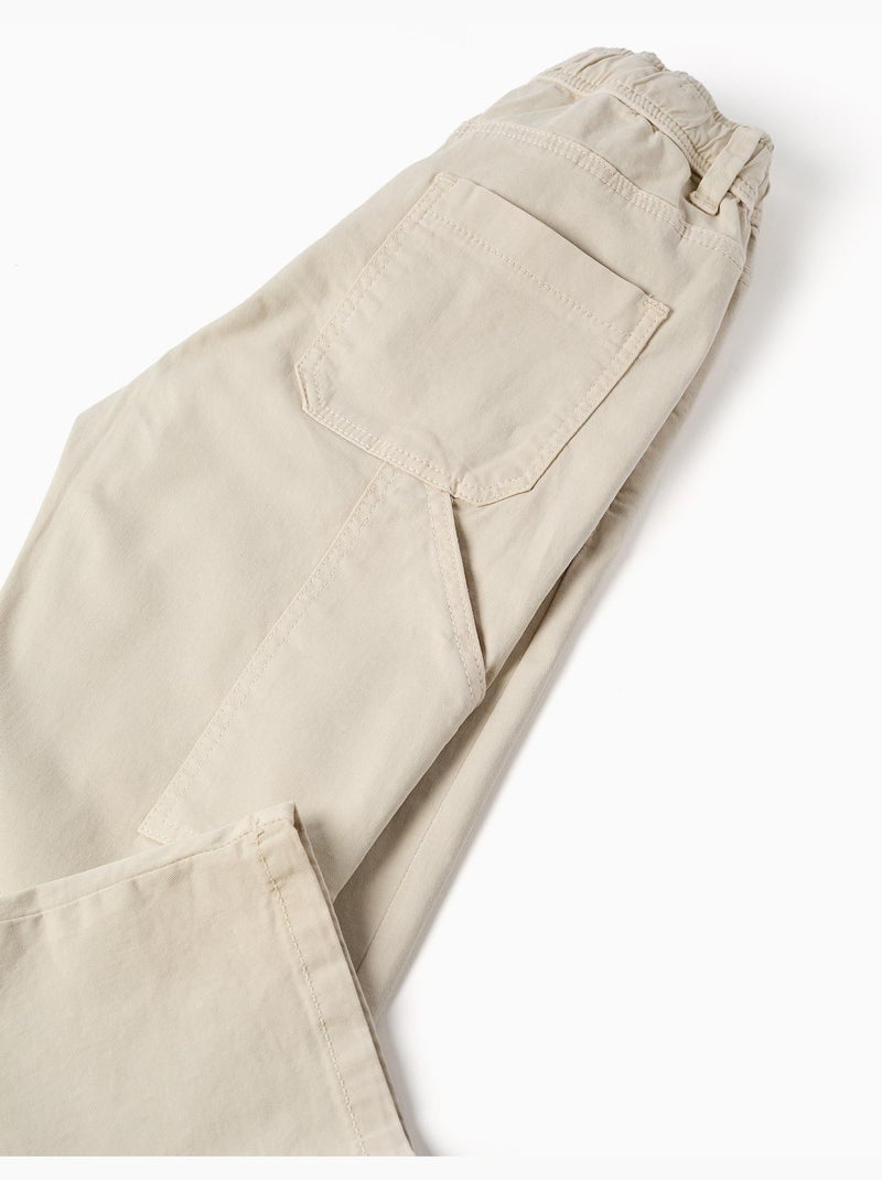 Pantalon de charpentier en sergé avec taille élastiquée Beige clair - Kiabi