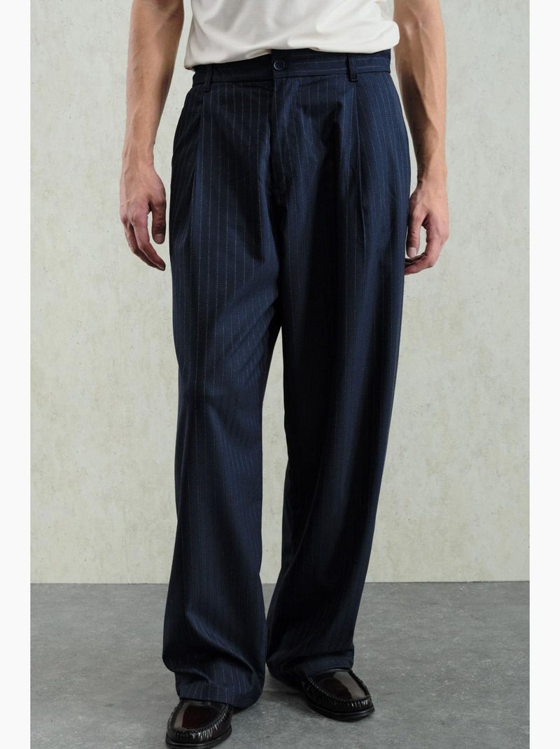 Pantalon de costume homme à taille haute et jambe large, rayé giesto Bleu marine - Kiabi