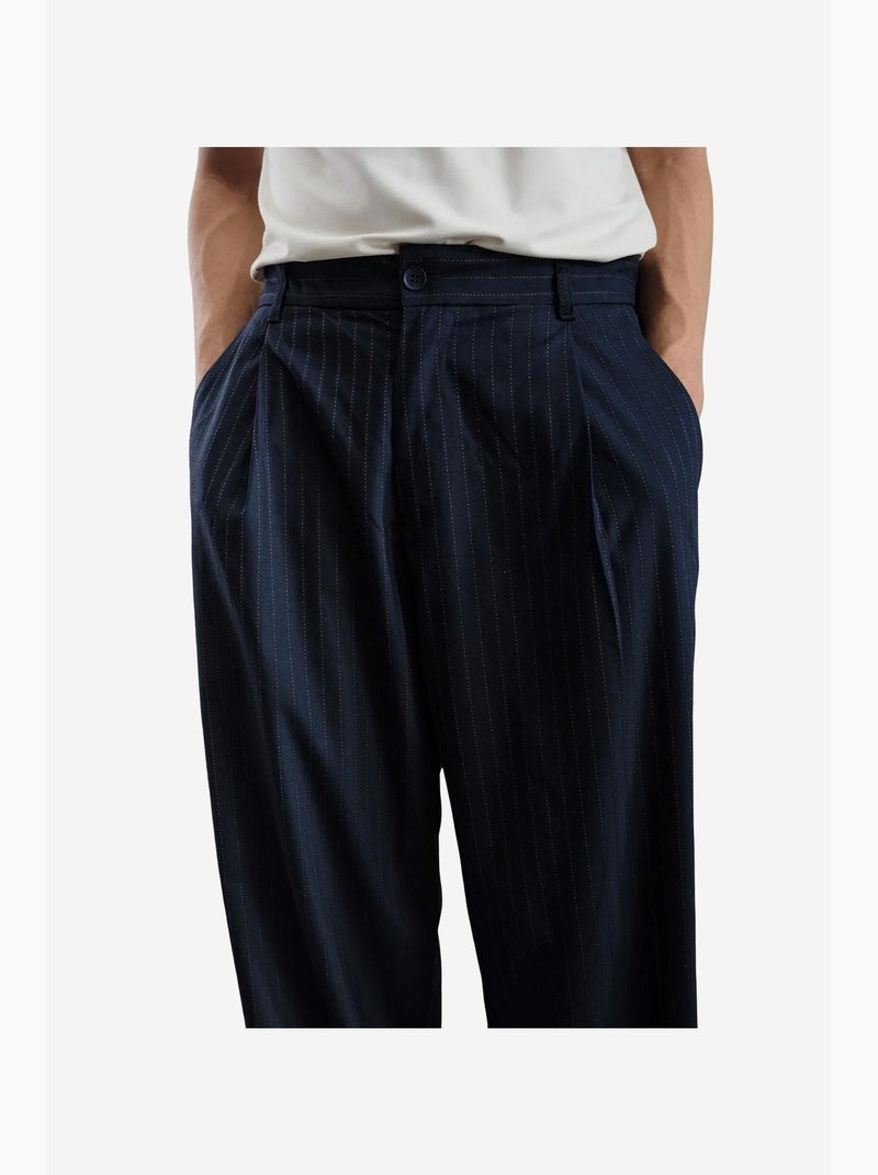 Pantalon de costume homme à taille haute et jambe large, rayé giesto Bleu marine - Kiabi