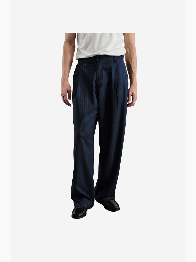 Pantalon de costume homme à taille haute et jambe large, rayé giesto Bleu marine - Kiabi