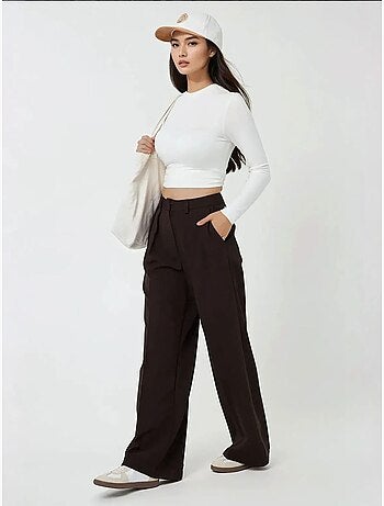 Pantalon de costume taille haute à jambes larges