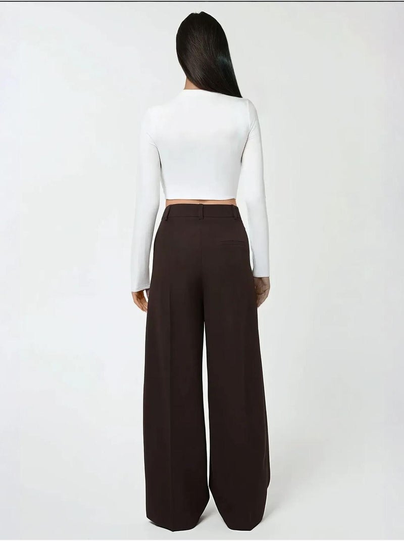 Pantalon de costume taille haute à jambes larges Marron chocolat - Kiabi