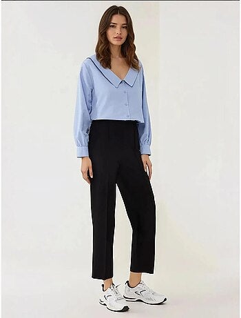 Pantalon de costume taille haute coupe droite de qualité supérieure