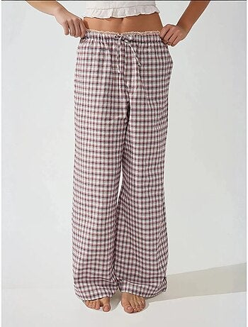 Pantalon de détente long à carreaux avec détail cœur dans le dos