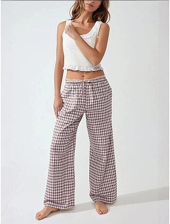 Pantalon de détente long à carreaux avec détail cœur dans le dos