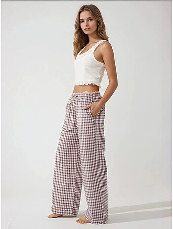 Pantalon de détente long à carreaux avec détail cœur dans le dos