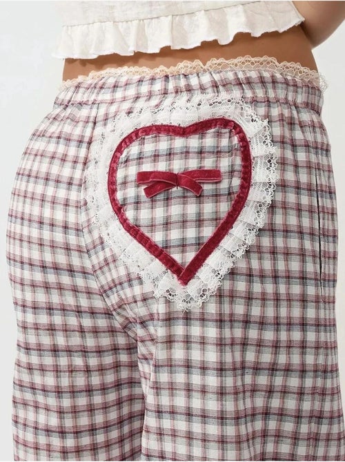 Pantalon de détente long à carreaux avec détail cœur dans le dos - Kiabi