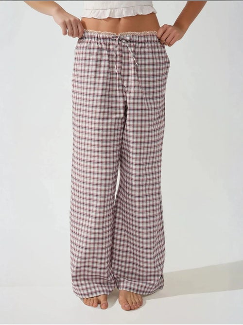 Pantalon de détente long à carreaux avec détail cœur dans le dos - Kiabi