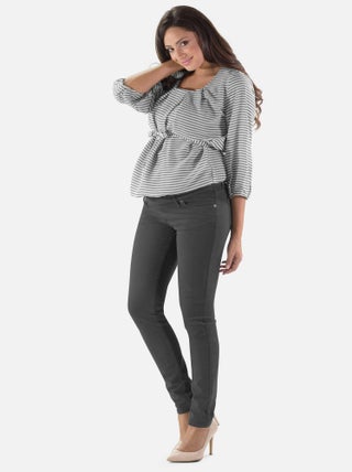 Pantalon de grossesse en coton-Coupe slim-Anthracite