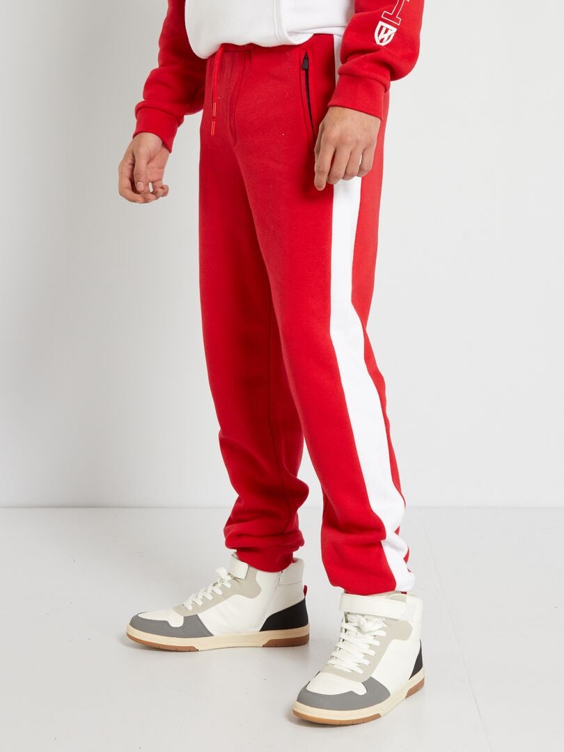 Pantalon de jogging avec bandes contrastantes Rouge - Kiabi