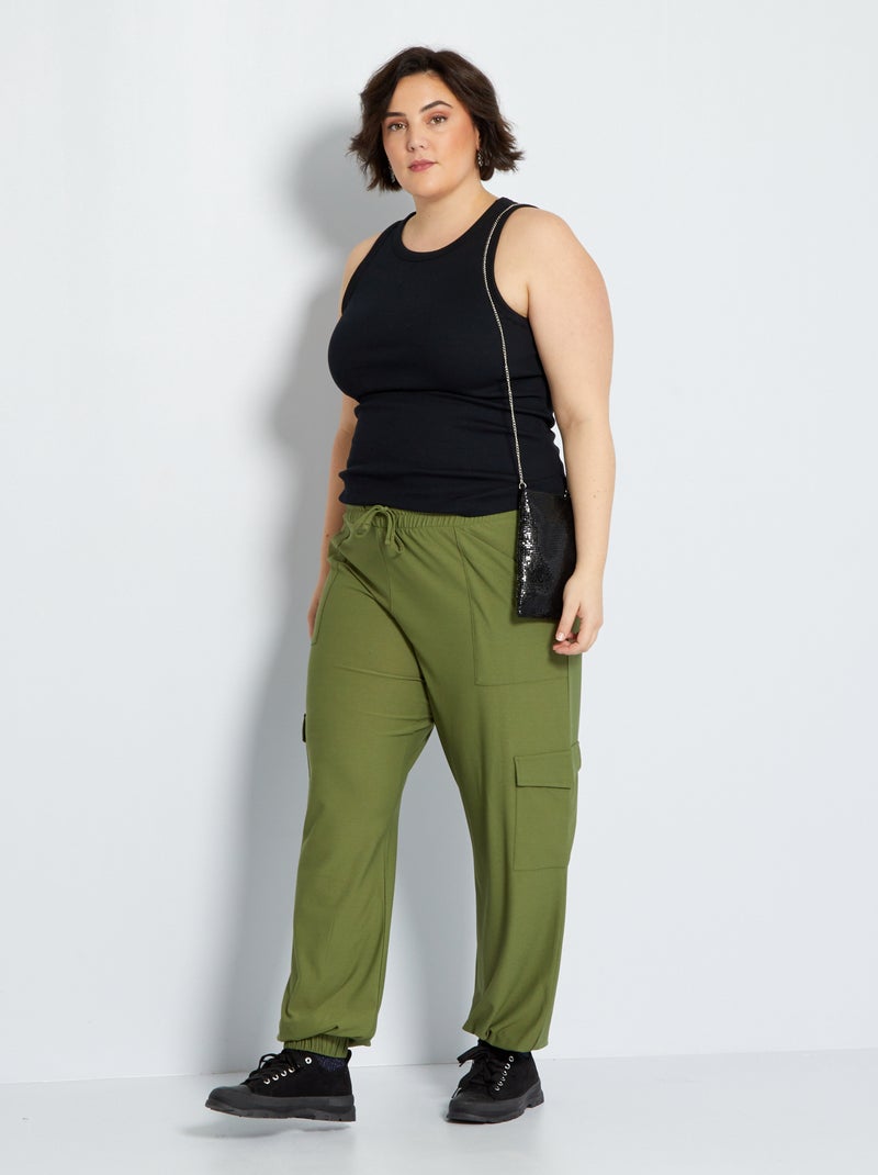 Pantalon de jogging avec poches à rabat Kaki - Kiabi