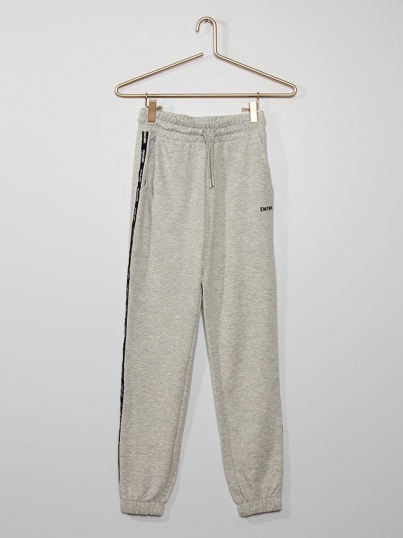 Pantalon de jogging bande imprimée gris chiné - Kiabi