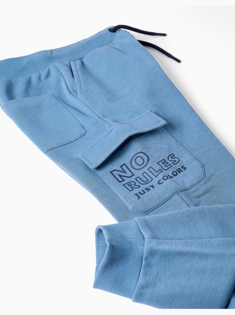 Pantalon de jogging cargo en coton peigné à imprimé No Rules Bleu Bleu - Kiabi