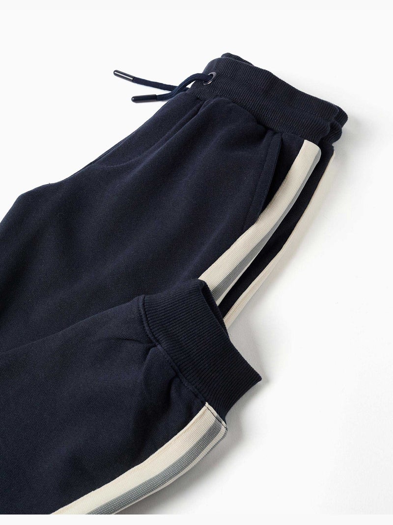Pantalon de jogging en coton avec bande à rayures Bleu foncé - Kiabi