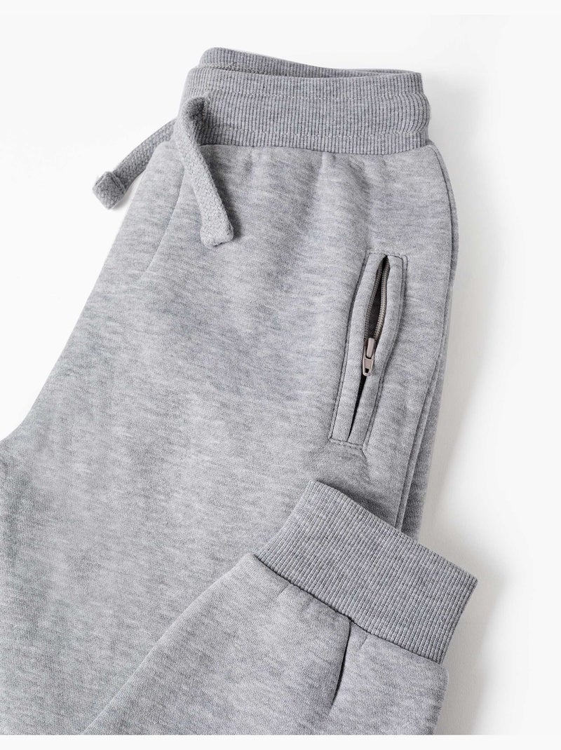 Pantalon de jogging en coton peigné avec cordon de serrage et poches Gris clair - Kiabi