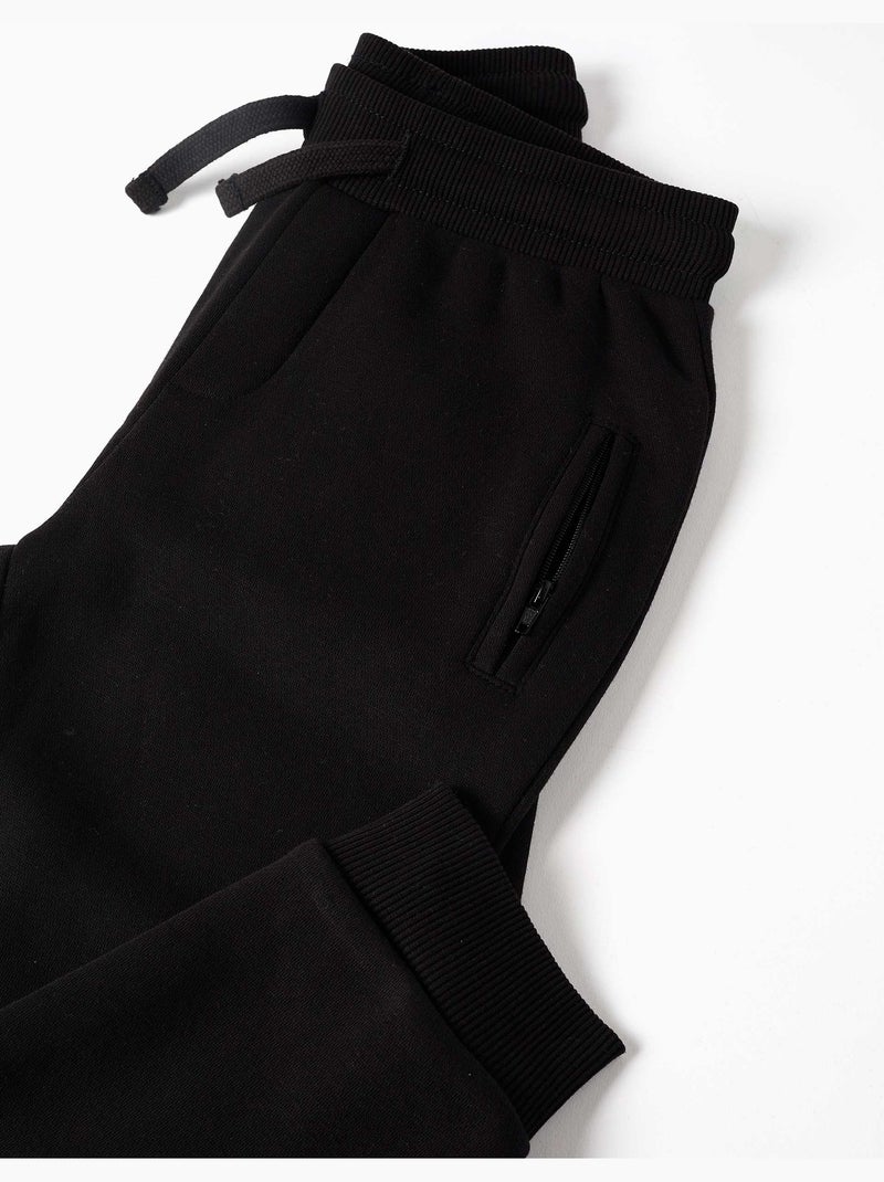 Pantalon de jogging en coton peigné avec cordon de serrage et poches Noir Noir - Kiabi