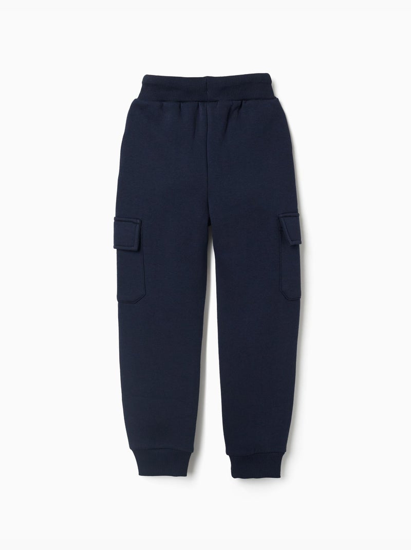 Pantalon de jogging en coton peigné avec poches cargo et imprimé Bleu foncé - Kiabi