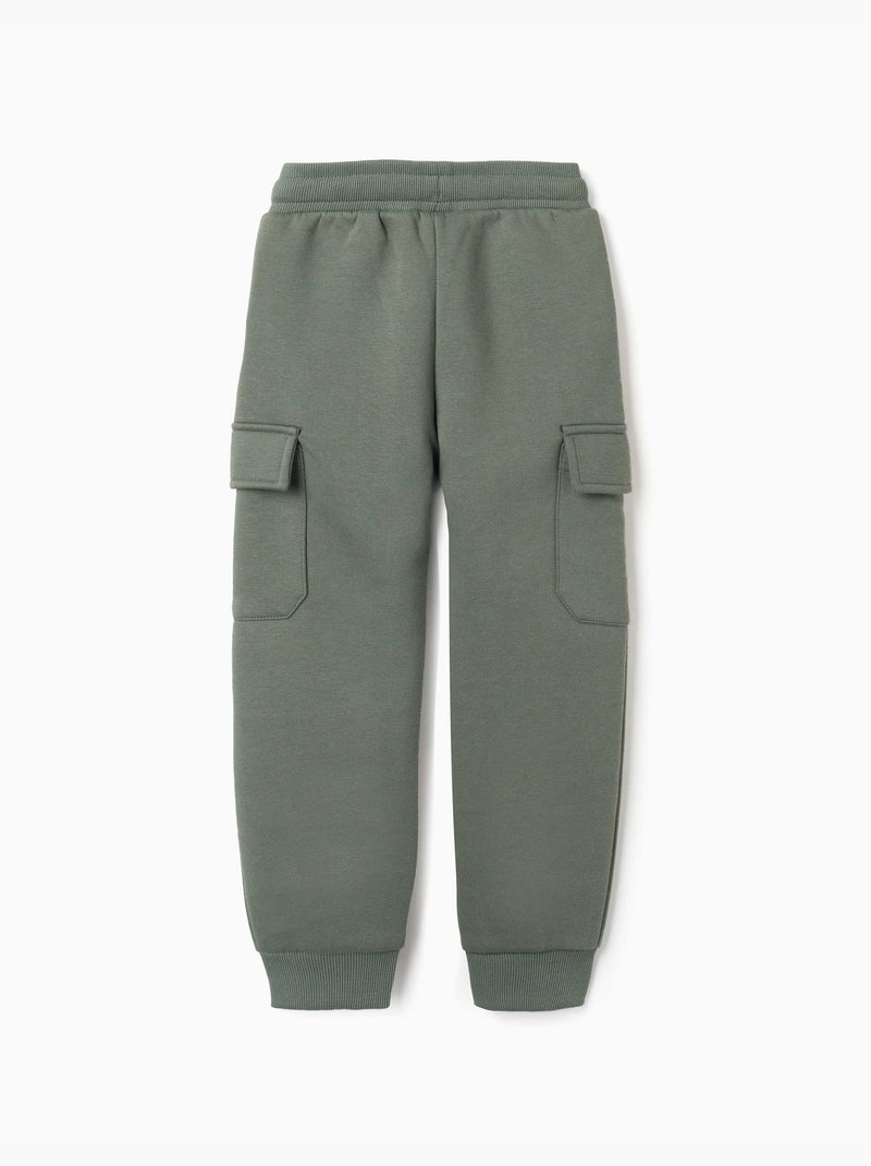 Pantalon de jogging en coton peigné avec poches cargo et imprimé Vert foncé - Kiabi