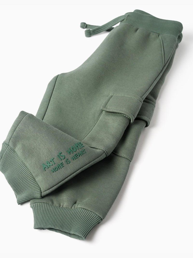 Pantalon de jogging en coton peigné avec poches cargo et imprimé Vert foncé - Kiabi