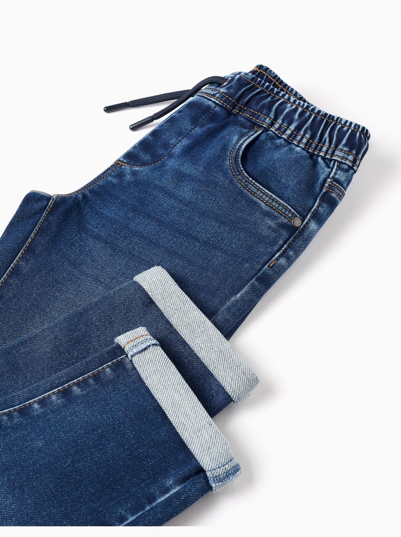 Pantalon de jogging en jean avec cordon de serrage et 5 poches Bleu foncé - Kiabi