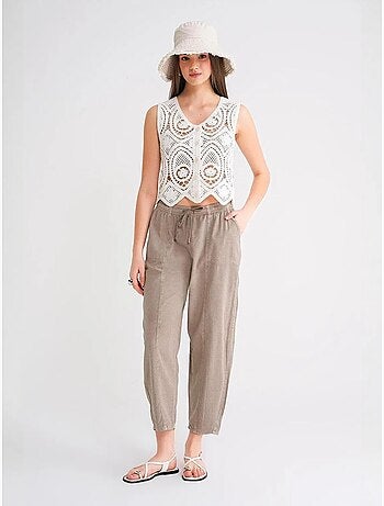 Pantalon de jogging en lin mélangé avec cordon de serrage à la taille mixray