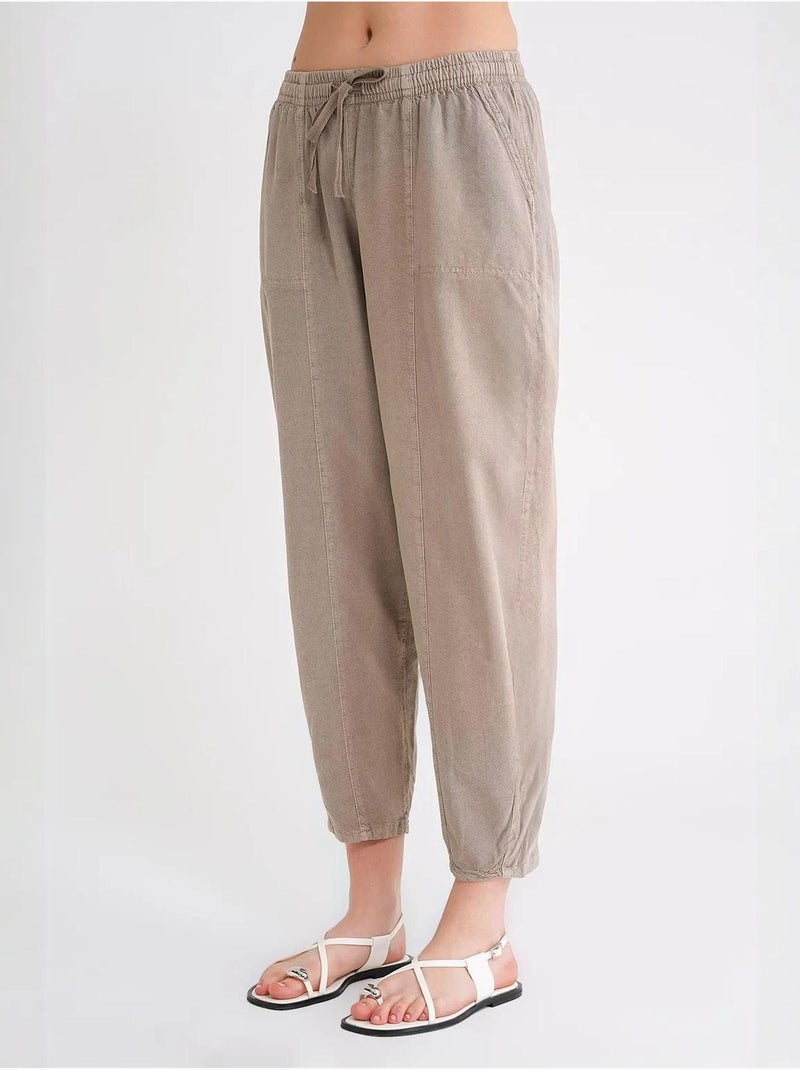 Pantalon de jogging en lin mélangé avec cordon de serrage à la taille mixray Beige argile - Kiabi