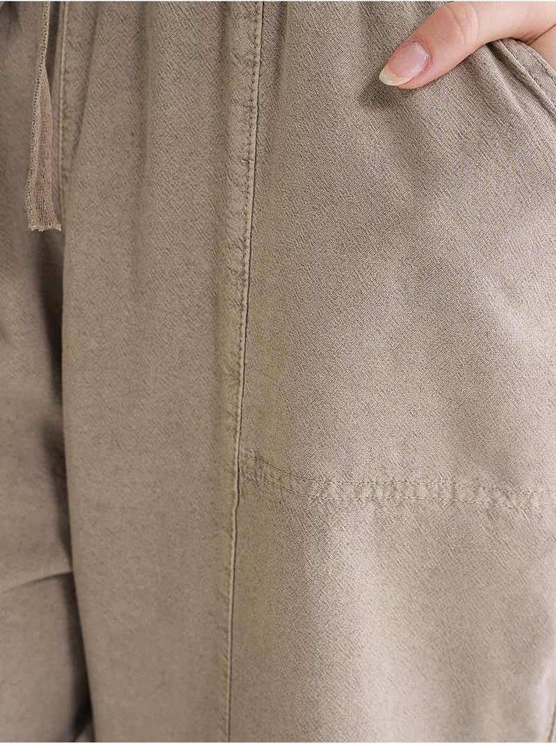 Pantalon de jogging en lin mélangé avec cordon de serrage à la taille mixray Beige argile - Kiabi