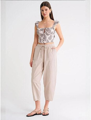 Pantalon de jogging en lin mélangé avec cordon de serrage à la taille mixray