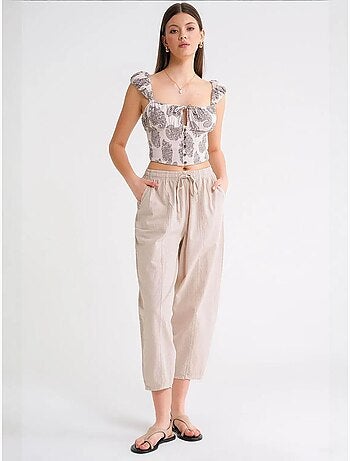 Pantalon de jogging en lin mélangé avec cordon de serrage à la taille mixray