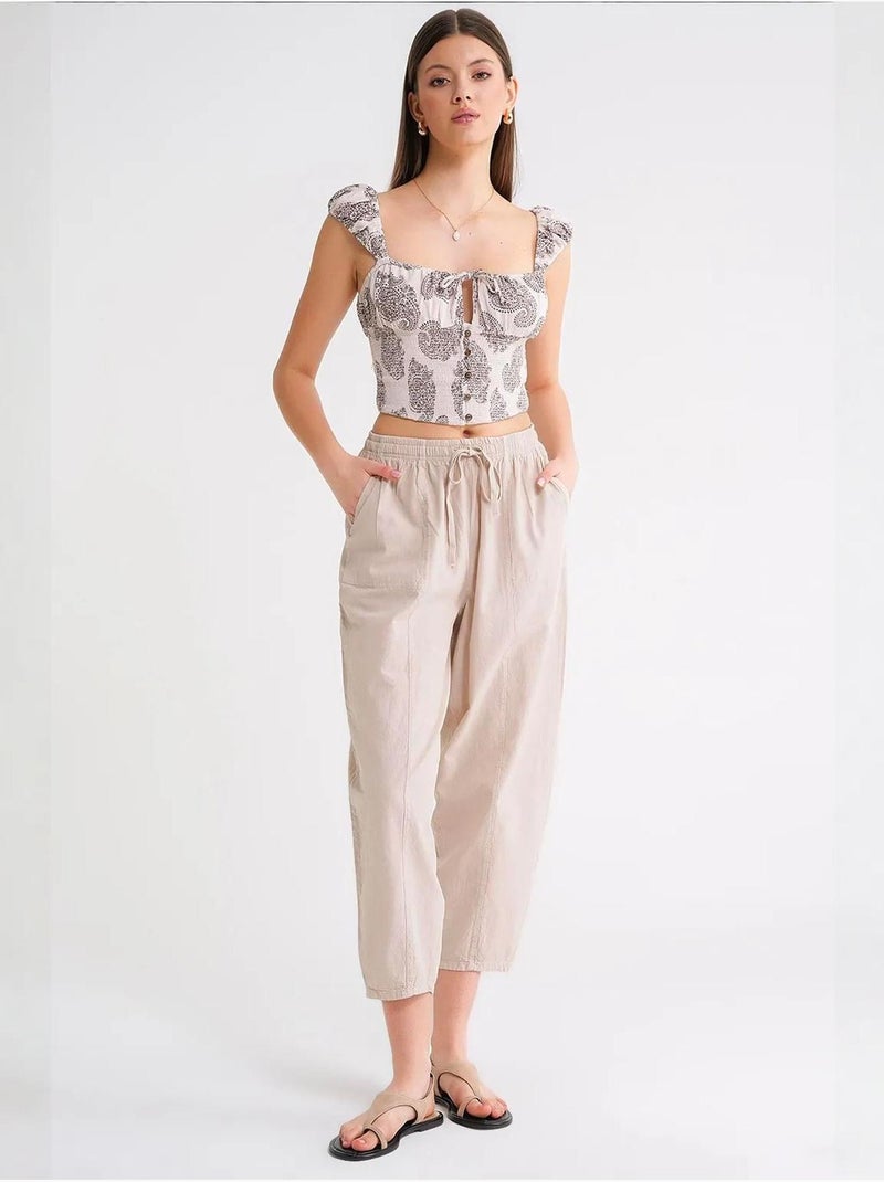 Pantalon de jogging en lin mélangé avec cordon de serrage à la taille mixray Crème - Kiabi