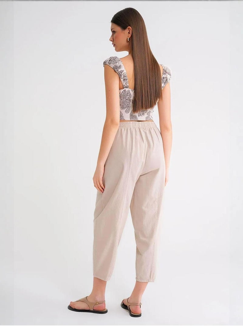 Pantalon de jogging en lin mélangé avec cordon de serrage à la taille mixray Crème - Kiabi