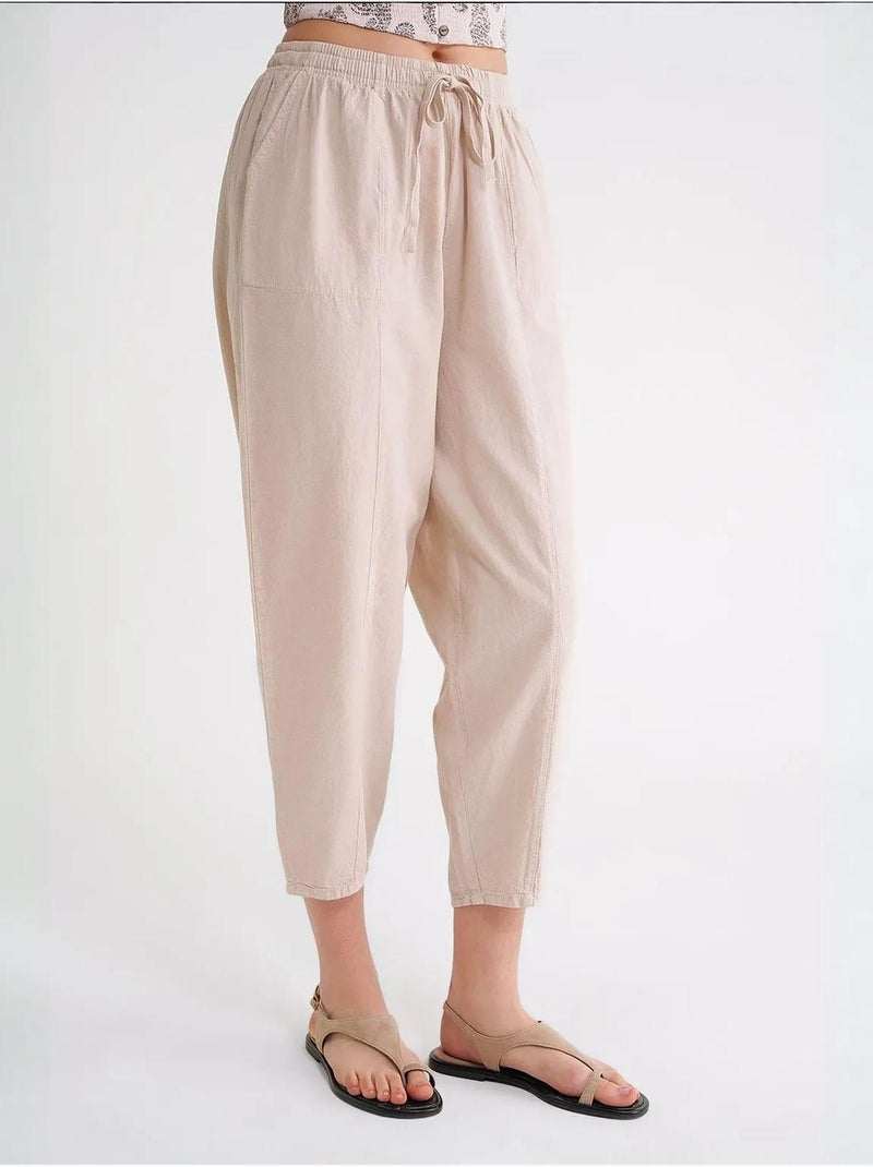 Pantalon de jogging en lin mélangé avec cordon de serrage à la taille mixray Crème - Kiabi